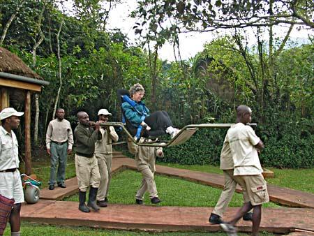 gorilla-trekking-on a strecther Gorilla Trekking for the Disabled